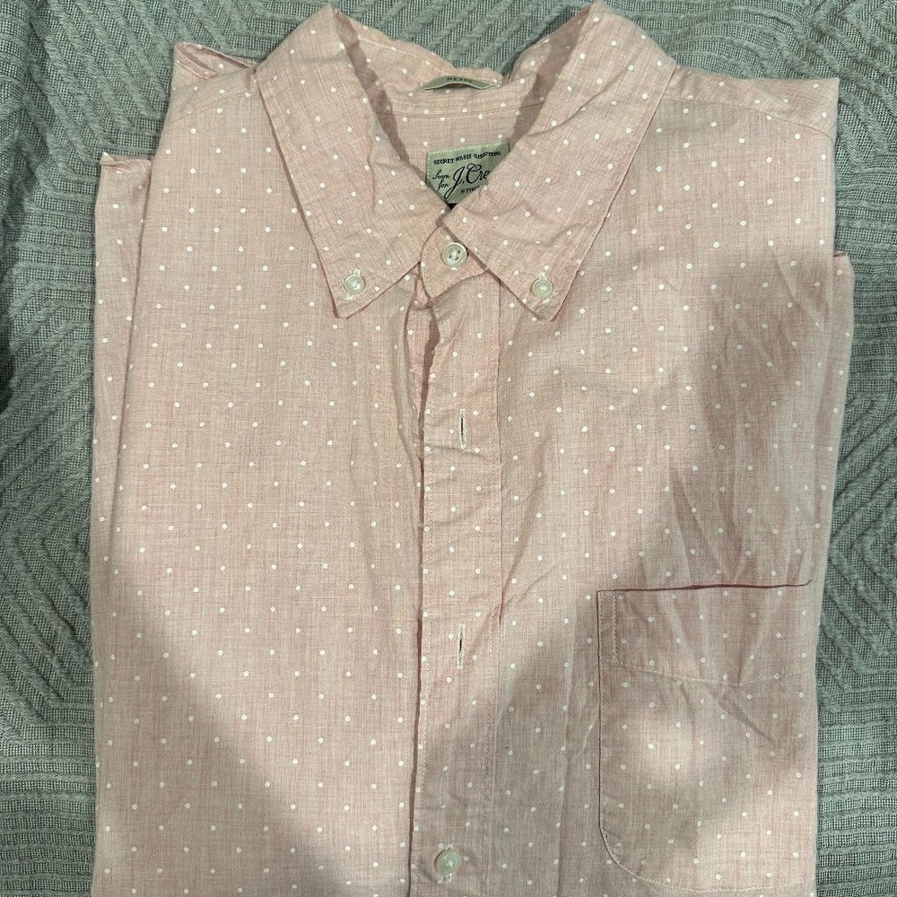 J Crew Pink Dots Button Down Short Sleeve Large Slim